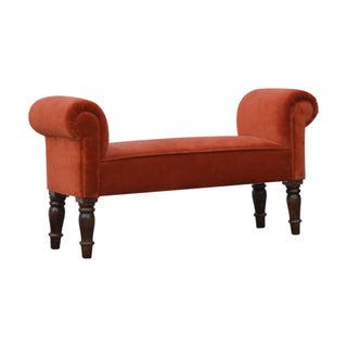 Mango Wood Frame Bench – Upholstered in Brick Red