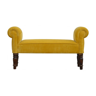 Mango Wood Frame Bench – Upholstered in Mustard Yellow