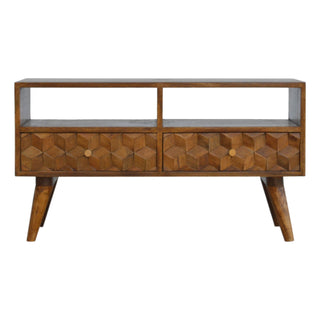 Cube Carved TV Stand, Chestnut