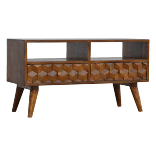 Cube Carved TV Stand, Chestnut