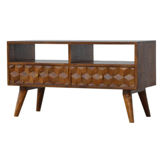 Cube Carved TV Stand, Chestnut