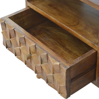 Cube Carved TV Stand, Chestnut