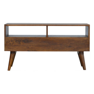 Cube Carved TV Stand, Chestnut