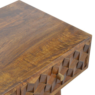 Mango Wood Cube Carved Console Table, Chestnut Finish