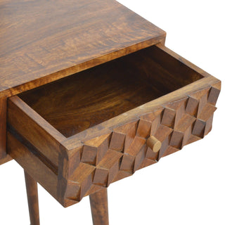 Mango Wood Cube Carved Console Table, Chestnut Finish