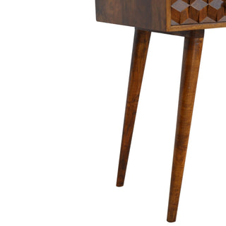 Mango Wood Cube Carved Console Table, Chestnut Finish