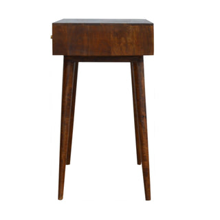 Mango Wood Cube Carved Console Table, Chestnut Finish