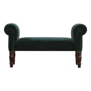 Mango Wood Frame Bench – Upholstered in Emerald Green