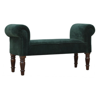 Mango Wood Frame Bench – Upholstered in Emerald Green