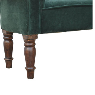 Mango Wood Frame Bench – Upholstered in Emerald Green
