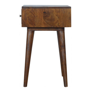 Mango Wood Geometric Brass Inlay Bedside Table, Chestnut Finish