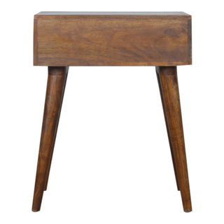 Mango Wood Geometric Brass Inlay Bedside Table, Chestnut Finish