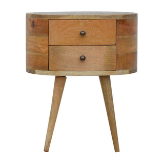 Mango Wood London Round Bedside Table with 2 Drawers