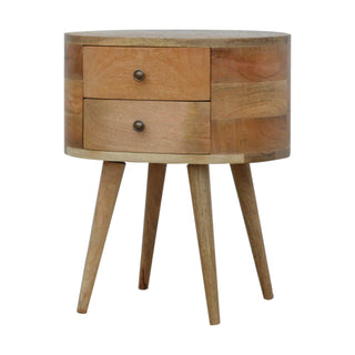 Mango Wood London Round Bedside Table with 2 Drawers