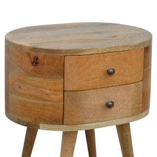 Mango Wood London Round Bedside Table with 2 Drawers