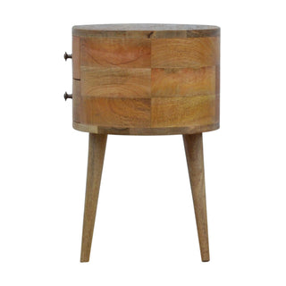 Mango Wood London Round Bedside Table with 2 Drawers