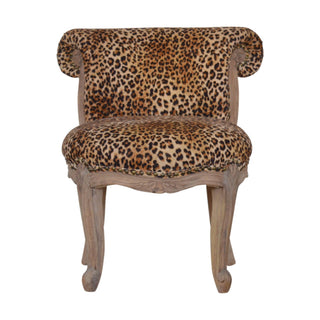 Mango Wood Studded Chair with Leopard Print Upholstery