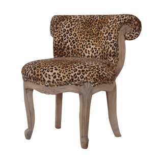 Mango Wood Studded Chair with Leopard Print Upholstery