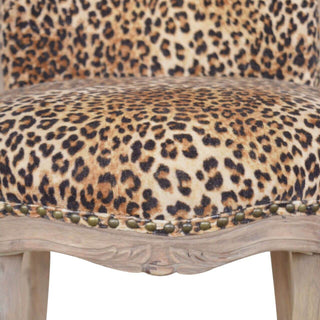 Mango Wood Studded Chair with Leopard Print Upholstery