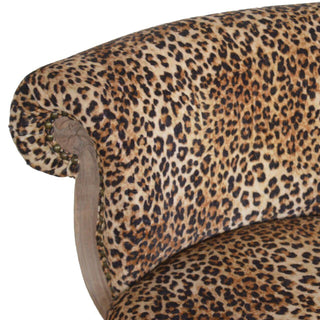 Mango Wood Studded Chair with Leopard Print Upholstery