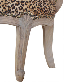 Mango Wood Studded Chair with Leopard Print Upholstery