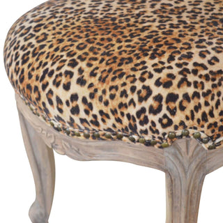 Mango Wood Studded Chair with Leopard Print Upholstery