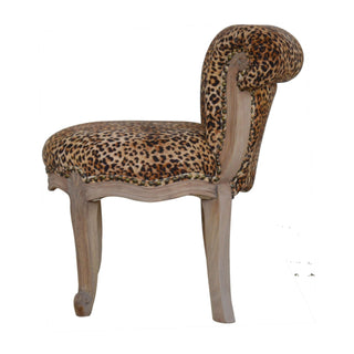 Mango Wood Studded Chair with Leopard Print Upholstery