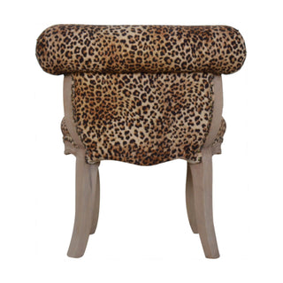 Mango Wood Studded Chair with Leopard Print Upholstery