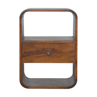 Mango Wood Curved Bedside Table with 1 Drawer and 2 Shelves