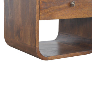 Mango Wood Curved Bedside Table with 1 Drawer and 2 Shelves