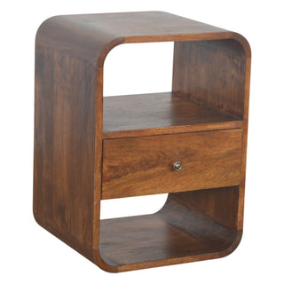 Mango Wood Curved Bedside Table with 1 Drawer and 2 Shelves