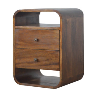 Curved Bedside Table with 2 Drawers - Chestnut Finish