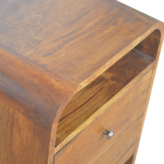 Curved Bedside Table with 2 Drawers - Chestnut Finish