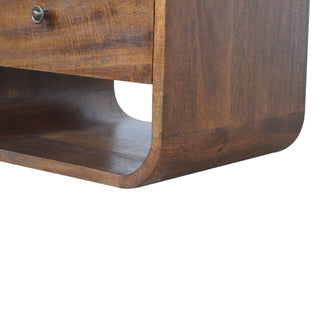 Curved Bedside Table with 2 Drawers - Chestnut Finish