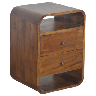 Curved Bedside Table with 2 Drawers - Chestnut Finish