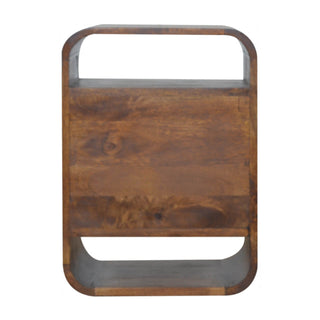 Curved Bedside Table with 2 Drawers - Chestnut Finish