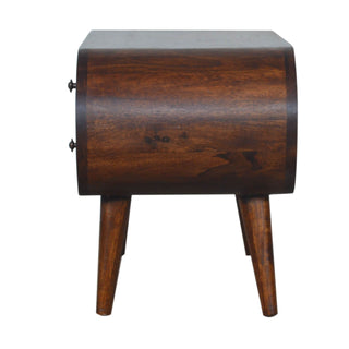 London 2-Drawer, 2-Shelf Round Design TV Stand in Chestnut Finish