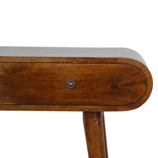 Round-Corner Console Table - 2 Drawers, Chestnut Finish