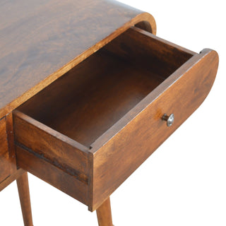 Round-Corner Console Table - 2 Drawers, Chestnut Finish