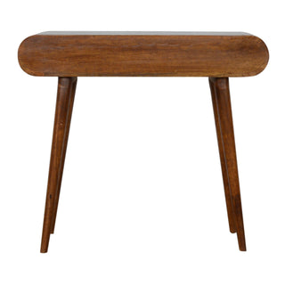 Round-Corner Console Table - 2 Drawers, Chestnut Finish