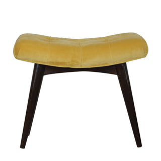 Mango Wood & Upholstered Curved Bench in Mustard