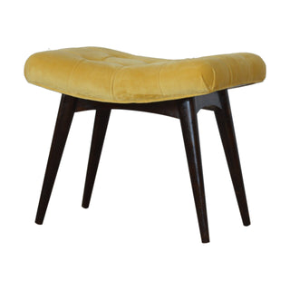 Mango Wood & Upholstered Curved Bench in Mustard