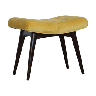 Mango Wood & Upholstered Curved Bench in Mustard