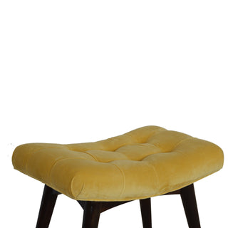 Mango Wood & Upholstered Curved Bench in Mustard