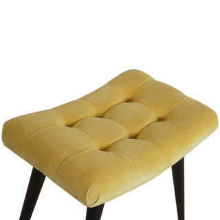 Mango Wood & Upholstered Curved Bench in Mustard