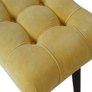Mango Wood & Upholstered Curved Bench in Mustard