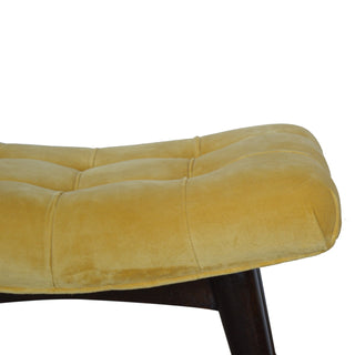 Mango Wood & Upholstered Curved Bench in Mustard