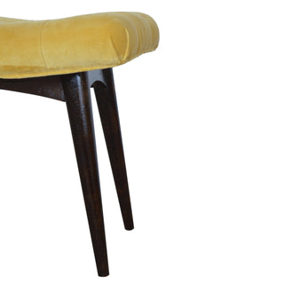 Mango Wood & Upholstered Curved Bench in Mustard