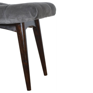 Velvet Curved Bench, Grey