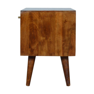 Mango Wood Abstract Sideboard with Brass Inlay, Chestnut Finish